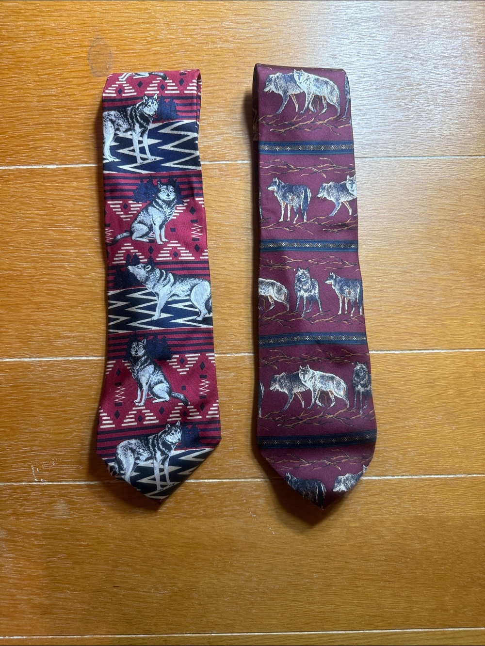 Two Men's Burgundy/Navy & Red/Navy Wolf Pattern Ties 100% Silk RoundTree & Yorke